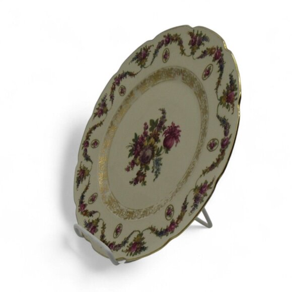 SCHUMANN BAVARIA V 101 Floral Design Round Plate with Gold Trim 11" Germany Vint - Picture 6 of 10